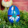 Wooden Easter egg - Pink carnations on blue  Mg 2311