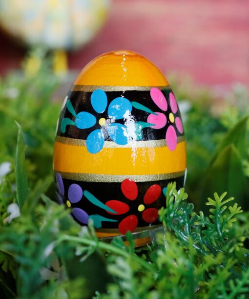 Wooden Easter egg - orange with two stripes  Mg 2341 scaled