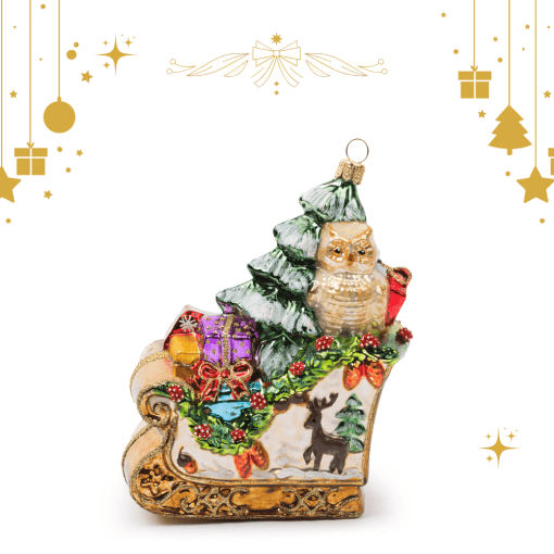 Santa's sleigh with owl and a Christmas tree S653