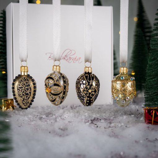 Mini eggs - Set - Gold - black ornaments S12 bombkarnia 010