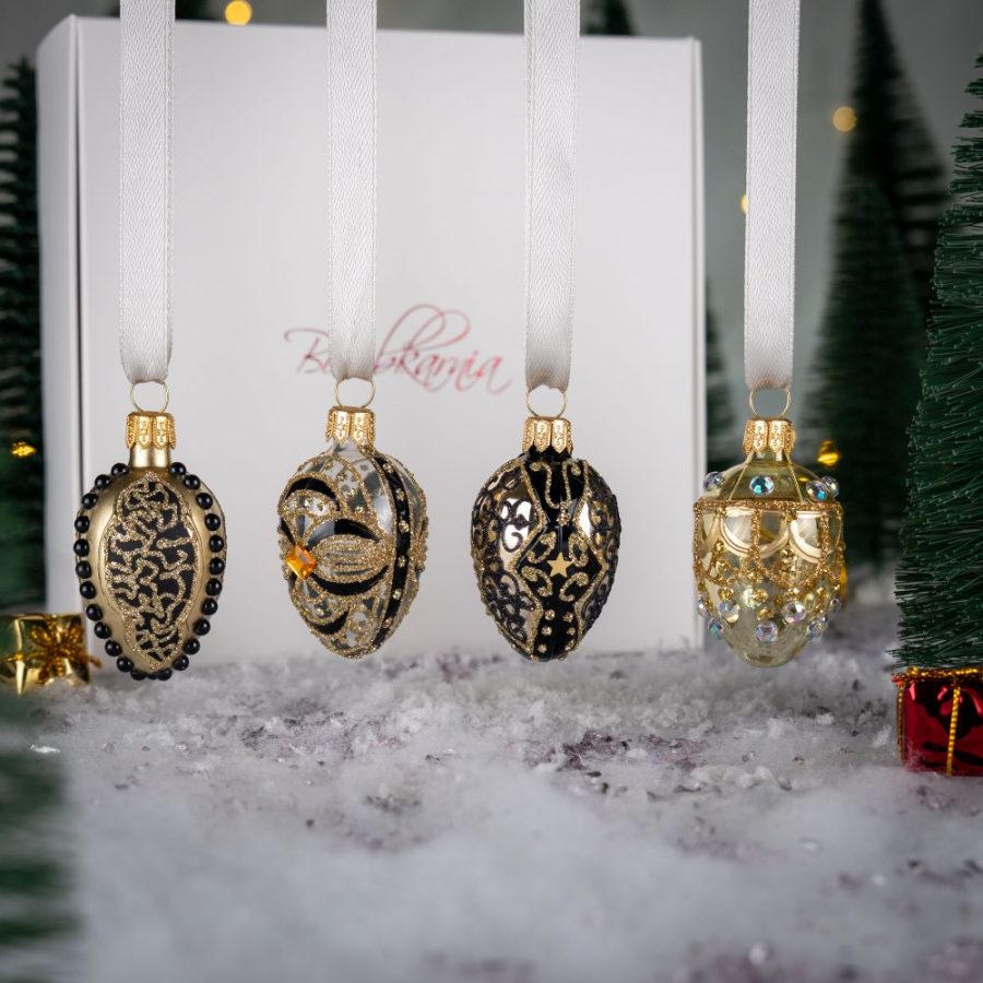Mini jajka - Zestaw - Złoto - czarne ornamenty  S12 bombkarnia 010