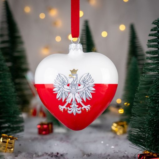 Patriotyczne - czerwono - białe serce z Godłem Polskim S12 bombkarnia 086