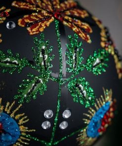 Krakowski haft  - kolorowy kwiat na matowej czerni  Bombkarnia1125 048