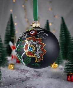 Krakowski haft  - kwiaty na matowej czerni  Bombkarnia1125 080