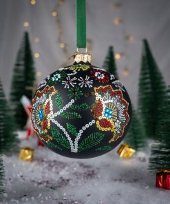 Krakowski haft  - kwiaty na matowej czerni  Bombkarnia1125 081