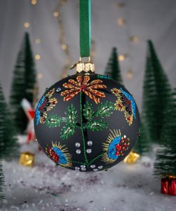 Krakowski haft  - kolorowy kwiat na matowej czerni  Bombkarnia1125 084