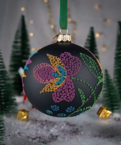 Hafty regionalne - łowickie kwiaty na matowej czerni  Bombkarnia1125 087