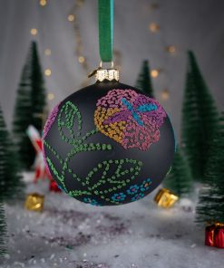 Hafty regionalne - łowickie kwiaty na matowej czerni  Bombkarnia1125 089