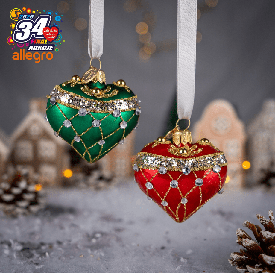 Bombkarnia  Screenshot 2026 01 22 at 12 27 16 bombki serca zestaw dwóch szklanych serc - zielone i czerwone od bombkarni 18254861443 - charytatywni allegro